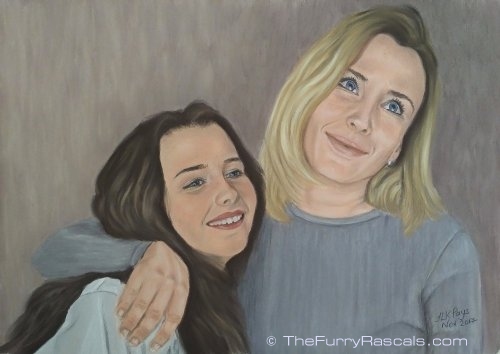 Ginetta and Shelby Portrait painting, sisters in soft pastels